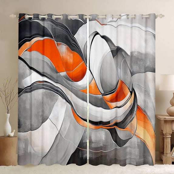 Homewish Orange Swirl Stripes Kitchen Curtains,Modern Geometric Black Out Curtains Pack of 2 (42x63 Each)