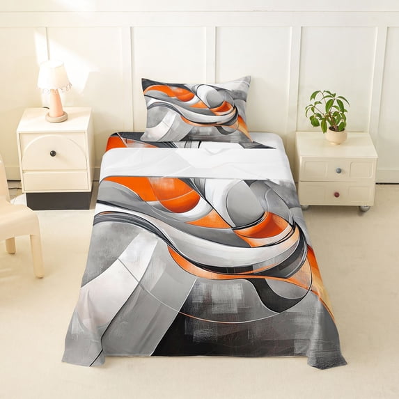 Homewish Orange Swirl Stripes Twin Sheets,Modern Geometric Bedding,3 Pieces,1 Fitted Sheet and 1 Pillowcase
