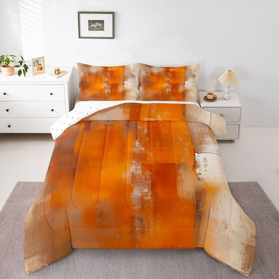 Homewish Orange Tie Dye Queen Comforter Set,Retro Geometric Art Comforter Sets Queen,Reversible,3-Piece,1 Comforter and 2 Pillowcases