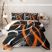 Homewish Orange White Spiral Bed Spread Queen,Contemporary Artwork Queen Coverlet Set,3pcs