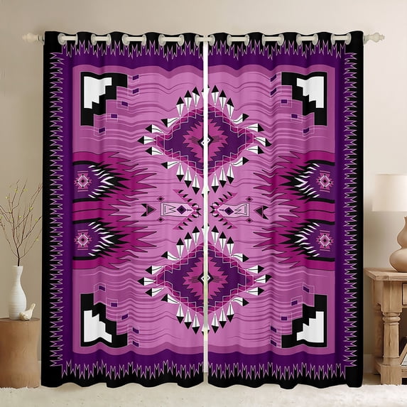 Homewish Orchid Boho Aztec Blackout Curtains Set of 2 (52x84 Each), Western Bohemian Old Fashion Window Curtains, Teens Adult Women Men Curtains and Drapes, Window Curtains Home Decor