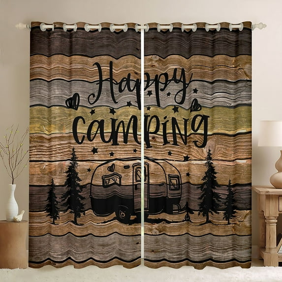 Homewish Outdoor Travel Trailer Blackout Curtains Set of 2 (52x84 Each),Happy Camping Window Curtains,Old Barn Door Curtains and Drapes For Boys Kids,Luxury Bedroom Decor