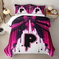thumbnail image 1 of Homewish P Letter Bed Spread Queen for Girls, Pink Black Bowtie Queen Coverlet Set, 3-Piece 1 Quilt and 2 Pillowcases, 1 of 7