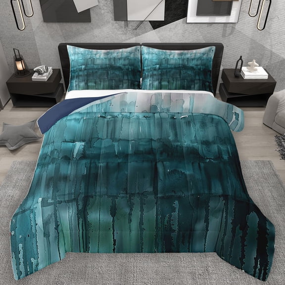 Homewish Painting Artistic Bedding Comforter Set,Modern Aesthetic Twin Comforter Sets,Teal Splashing Ink Bedding Set For Teens,Microfiber Bedroom Decor Reversible,2pcs