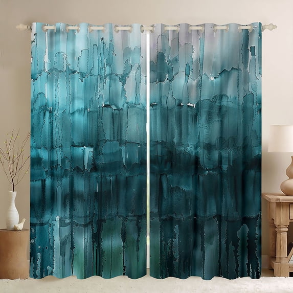 Homewish Painting Artistic Curtains Pack of 2 (42x84 Each),Modern Aesthetic Curtains Blackout,Teal Splashing Ink Bedroom Curtains For Teens,Microfiber Bedroom Decor