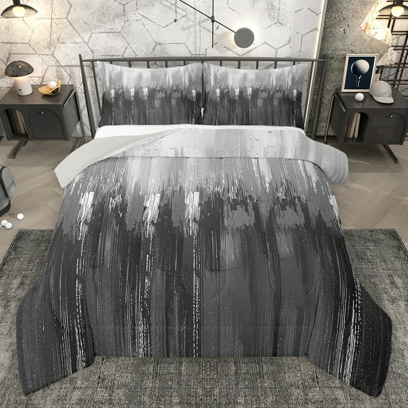 Homewish Painting Graffiti Bedding Comforter Set,Minimalist Stripes Lines Twin Comforter Sets,Gray White Bedding Set For Girl Boys,Super Cozy Room Decor Reversible,2 Pieces