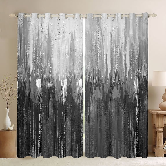 Homewish Painting Graffiti Blackout Curtains Set of 2 (52x84 Each),Minimalist Stripes Lines Window Curtains,Gray White Curtains and Drapes For Girl Boys,Super Cozy Room Decor