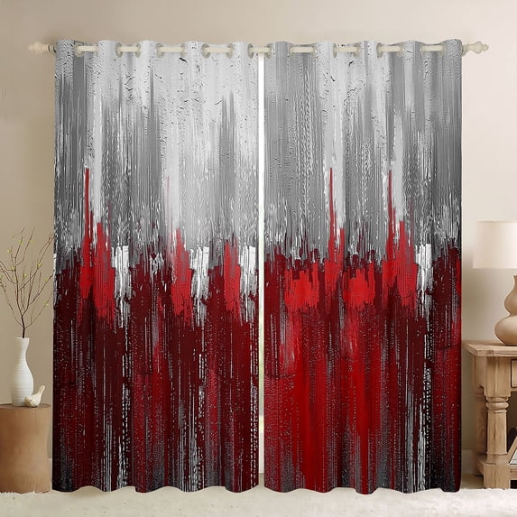 Homewish Painting Line Aesthetic Blackout Curtains Set of 2 (52x84 Each),Abstract Geometric Window Curtains,Red Gray Curtains and Drapes For Kids,Ultra Soft Home Decor