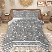 Homewish Paisley Floral Bedding Comforter Set,Vintage Boho Flower Twin Comforter Sets,Gray White Bedding Set For Adults,Breathable Home Decor Reversible,2-Piece