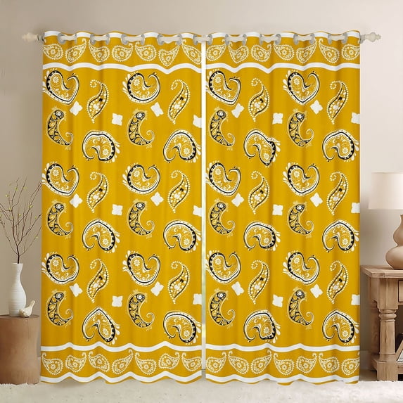 Homewish Paisley Floral Curtains Pack of 2 (42x84 Each),Vintage Boho Flower Curtains Blackout,Yellow White Bedroom Curtains For Adults,Breathable Home Decor