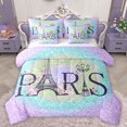 thumbnail image 1 of Homewish Paris Eiffel Tower Bedding Comforter Set 7 Pieces, Blue Plum Glitter Diamond Full Bedding Set, Couple Anniversary Theme Reversible Fitted Sheet Flat Sheet, Ultra Soft Bedroom Decor, 1 of 7