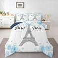 thumbnail image 1 of Homewish Paris Eiffel Tower Queen Comforter Set,Romantic Rose Flower Bedding Sets,Blue White Bedding Comforter Set For Girl Teens,Breathable Home Decor Reversible,3-Piece, 1 of 8