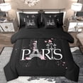 thumbnail image 1 of Homewish Eiffel Tower 7-Piece Reversible Twin Comforter Set for Teens, Black Pink Design, 1 of 8