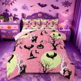 thumbnail image 1 of Homewish Pastel Halloween Scene Twin Comforter Sets,Owl Tree Cat Moon Print Bedding Set,Blush Pink Black,Pink Reversible,2 Pieces,1 Comforter and 1 Pillowcase, 1 of 7