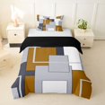 thumbnail image 1 of Homewish Patchwork Geometric Square Twin Duvet Cover,Aesthetic Artwork Twin Bedding,Yellow Gray,Black Reversible,2 Pieces,1 Duvet Cover and 1 Pillowcase, 1 of 6
