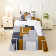 thumbnail image 1 of Homewish Patchwork Geometric Square Twin Sheets,Aesthetic Artwork Bedding,Yellow Gray,3 Pieces,1 Fitted Sheet and 1 Pillowcase, 1 of 6