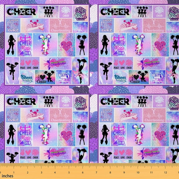 Homewish Peace Love Cheer Fabric by the Yard 1 Yard for Girls, Cheerleading Room Decor Fabric by the Yard, Dreamy Purple Galaxy Cloud Sewing Fabric, Luxury Bedroom Decor