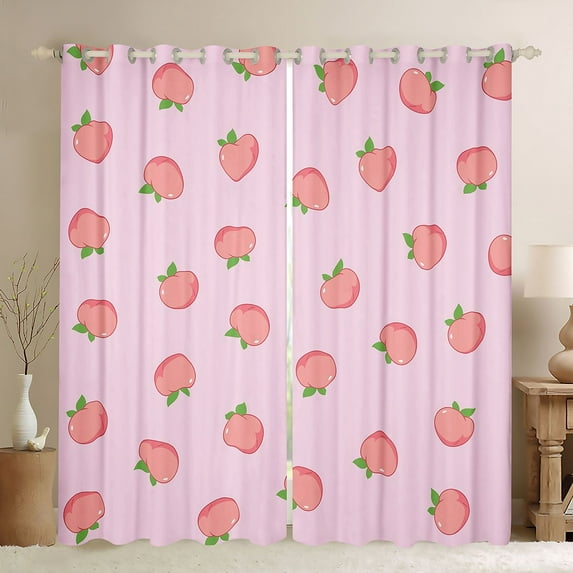 Homewish Peach Black Out Curtains,Summer Fruit Curtains Pack of 2 (42x63 Each),Pink Green Bedroom Curtains For Girls,Ultra Soft Home Decor