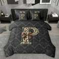 thumbnail image 1 of Homewish Personalized Initial Bow Knot P 7 Pieces Bedding Comforter Set for Boys Girls,Gothic Boho Damask Full Bedding Set Lightweight,Leopard Print Fitted Sheet Flat Sheet,Lightweight Room Decor, 1 of 8