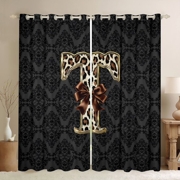 Homewish 2-Pack (42x84) Initial T Blackout Curtains - Gothic Boho Damask Leopard Print