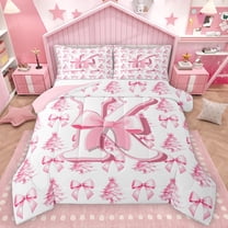 Homewish Personalized Initial K 2pcs Bedding Comforter Set For Teens Boys Girls,Merry Christmas Tree Twin Comforter Sets,Cute Ribbon Bow Breathable Bedding Set,Microfiber Bedroom Decor,Reversible