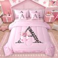 thumbnail image 1 of Homewish Personalized Initial Letter A 7 Pieces Bedding Comforter Set for Kids Children Girls,Leopard Print Full Bedding Set Lightweight,Dreamy Princess Bow Fitted Sheet Flat Sheet, 1 of 8