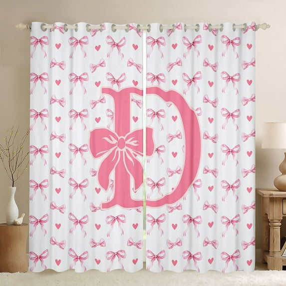 Homewish Personalized Initial Letter D Curtains Pack of 2 (42x84 Each) for Kids Children Girls,Love Heart Print Curtains Blackout,Dreamy Princess Bow Bedroom Curtains,Luxury Bedroom Decor