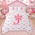 thumbnail image 1 of Homewish Personalized Initial Letter J 3-Piece Full Size Comforter Sets for Kids Children Girls,Love Heart Print Bedding Comforter Set,Dreamy Princess Bow Lightweight Bedding Sets, 1 of 8