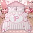 thumbnail image 1 of Homewish Personalized Initial P 2pcs Bedding Comforter Set For Teens Boys Girls,Geometric Stripes Twin Comforter Sets,Cute Ribbon Bow Breathable Bedding Set,Microfiber Bedroom Decor,Reversible, 1 of 8