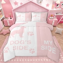 Homewish Pet Dog Lovers Bedding Comforter Set,Cartoon Puppy Dogs Twin Comforter Sets,White Pink Bedding Set Fot Girl Boys,Microfiber Bedroom Decor Reversible,2-Piece