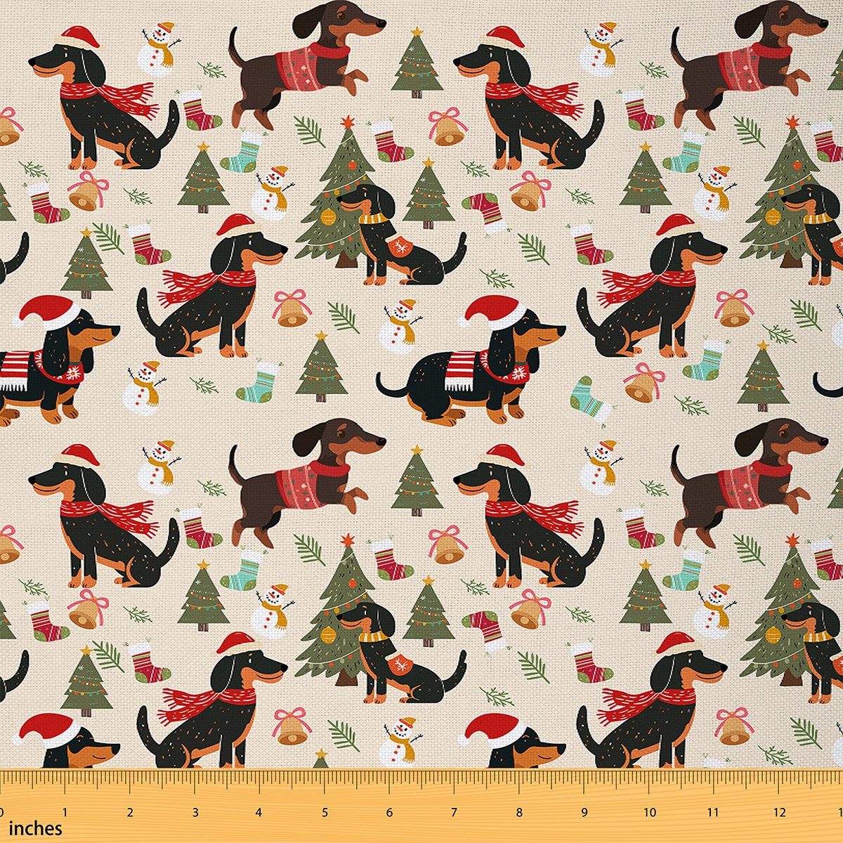 Homewish Pet Dogs Lover Fabric by the Yard 2 Yard,Merry Christmas Room Decor Fabric by the Yard,Black Beige Green Fabric for Sewing For Girls Boys,Breathable Bedroom Decor