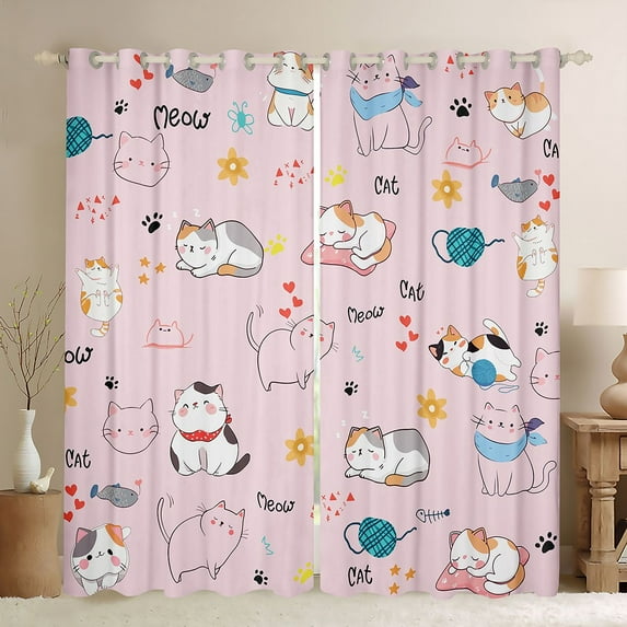 Homewish Pet Kitten Lover Black Out Curtains,Kawaii Cat Curtains Pack of 2 (42x63 Each),Puppy Dogs Paws Bedroom Curtains For Teens,Microfiber Bedroom Decor