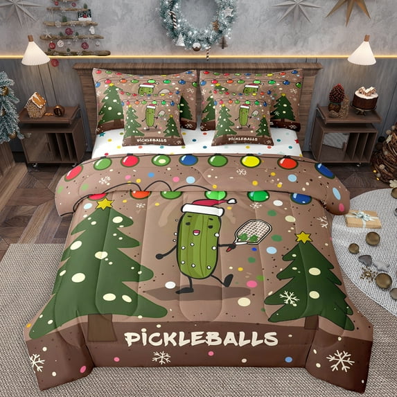 Homewish Pickleball Sport Game 7 Pieces Bedding Comforter Set,Colorful Polka Dots Full Bedding Set,Kawaii Christmas Cucumber Fitted Sheet Flat Sheet For Boys Kids,Ultra Soft Home Decor Reversible