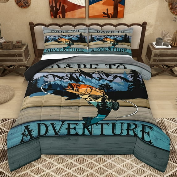 Homewish Pike Fish Bedding Comforter Set,Rustic Farmhouse Cabin Twin Comforter Sets,Outdoor Adventure Bedding Set For Boys Kids,Luxury Bedroom Decor Reversible,2-Piece