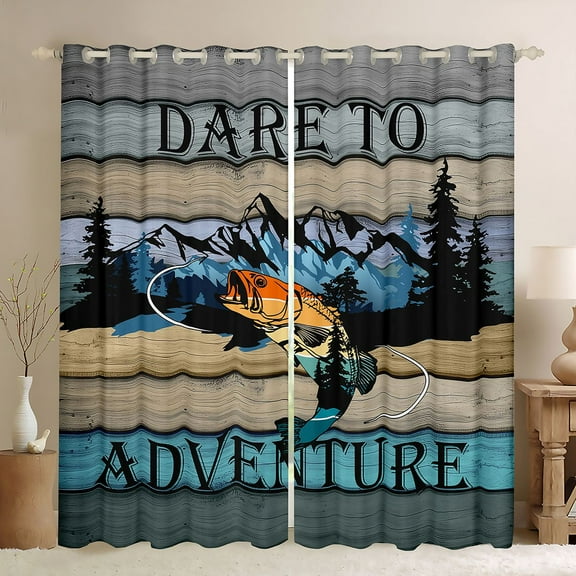 Homewish Pike Fish Black Out Curtains,Rustic Farmhouse Cabin Curtains Pack of 2 (42x63 Each),Outdoor Adventure Bedroom Curtains For Boys Kids,Luxury Bedroom Decor