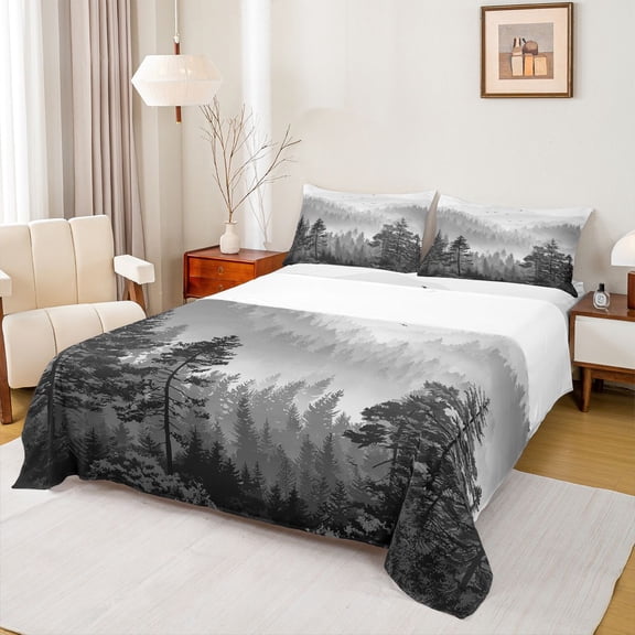 Homewish Pine Tree King Sheet Set (4-Piece) Tropical Botanical Farmhouse Decor For Men Women