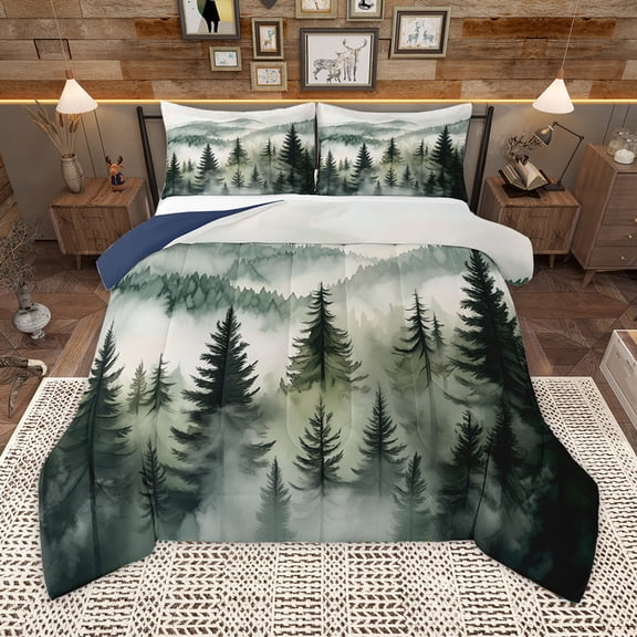 Homewish Pine Tree Bedding Comforter Set,Tropical Botanical Plant Twin Comforter Sets,White Green Bedding Set For Mane Women,Super Cozy Room Decor Reversible,2-Piece