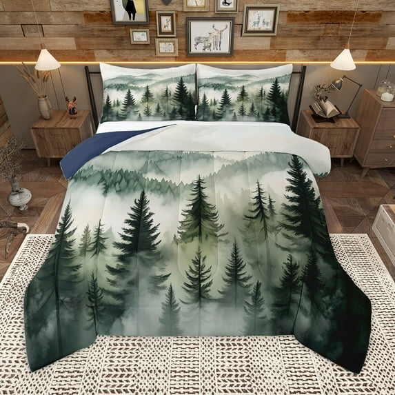 Homewish Pine Tree Bedding Comforter Set,Tropical Botanical Plant Twin Comforter Sets,White Green Bedding Set For Mane Women,Super Cozy Room Decor Reversible,2-Piece
