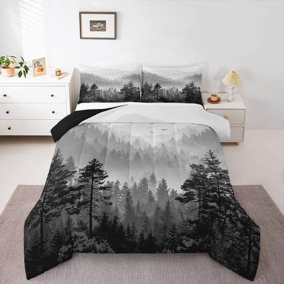 Homewish Pine Tree Bedding Comforter Set,Tropical Botanical Twin Comforter Sets,Rustic Farmhouse Cabin Bedding Set For Men Women,Microfiber Bedroom Decor Reversible,2pcs