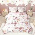thumbnail image 1 of Homewish Pink Airplane 7-Piece Twin Bedding Sets,Cartoon Aircraft Bedding Comforter Set,Vintage Hot Air Balloon Sheet Sets For Girl Kids,Microfiber Bedroom Decor Reversible, 1 of 8