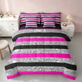 thumbnail image 1 of Homewish Pink Black Gray Striped Twin Bedding, Bling Printed Aesthetic Bedding Comforter Set, Black Reversible, 7pcs, 1 of 7