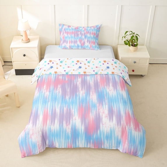 Homewish Pink Blue Gradient Twin Duvet Cover,Modern Abstract Art Twin Bedding,Colorful Stars Reversible,2 Pieces,1 Duvet Cover and 1 Pillowcase