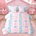 thumbnail image 1 of Homewish Pink Blue Ribbon Bedding Comforter Set for Girl, Vintage Boho Flower King Bedding Sets, Cartoon Bow Theme Reversible Bed Sheets, Breathable Home Decor, 1 of 7