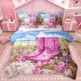 thumbnail image 1 of Homewish Pink Boots Twin Bedding Sets 7-Piece for Teens Adults Female,Chic Floral Flowers Bedding Comforter Set Microfiber,Western Cowgirl Breathable Sheet Sets,Microfiber Bedroom Decor,Reversible, 1 of 8
