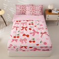 thumbnail image 1 of Homewish Pink Bow Cherry Zipper Twin Comforter Sets with Fitted Sheet and 2 Pillowcases, Girly Princess Cartoon Zipper Bedding Set, Pink Reversible, 4pcs, 1 of 6