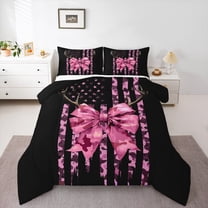 Homewish Pink Bow Knot 2pcs Bedding Comforter Set for Children Girls Female,Abstract Camouflage Twin Comforter Sets,USA Flag Breathable Bedding Set,Lightweight Room Decor,Reversible