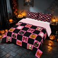 thumbnail image 1 of Homewish Pink Bow Skull Plaid Queen Comforter Set for Girls, Kawaii Ghost Cat Pumpkin Comforter Sets Queen, Hot Pink Black Orange, Pink Reversible, 3 Pieces 1 Comforter and 2 Pillowcases, 1 of 6