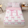 thumbnail image 1 of Homewish Pink Bow Tie Zipper Full Size Comforter Sets with Fitted Sheet and 2 Pillowcases For Girls,Cartoon Letter Alphabet C Kids Zipper Bedding Set,Pink Reversible,4-Piece, 1 of 7