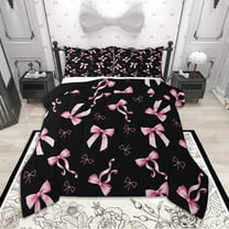 Homewish Pink Bowknot Bowtie Bedding Comforter Set for Girls, Princess Bow Knot Twin Comforter Sets, Black Pink Bedding Set, Lightweight Room Decor