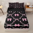 thumbnail image 1 of Homewish Pink Bowknot Ribbon Zipper Twin Comforter Sets with Fitted Sheet and 2 Pillowcases For Kids,Cute Coquette Bowtie Girls Zipper Bedding Set,Black Reversible,4-Piece, 1 of 7